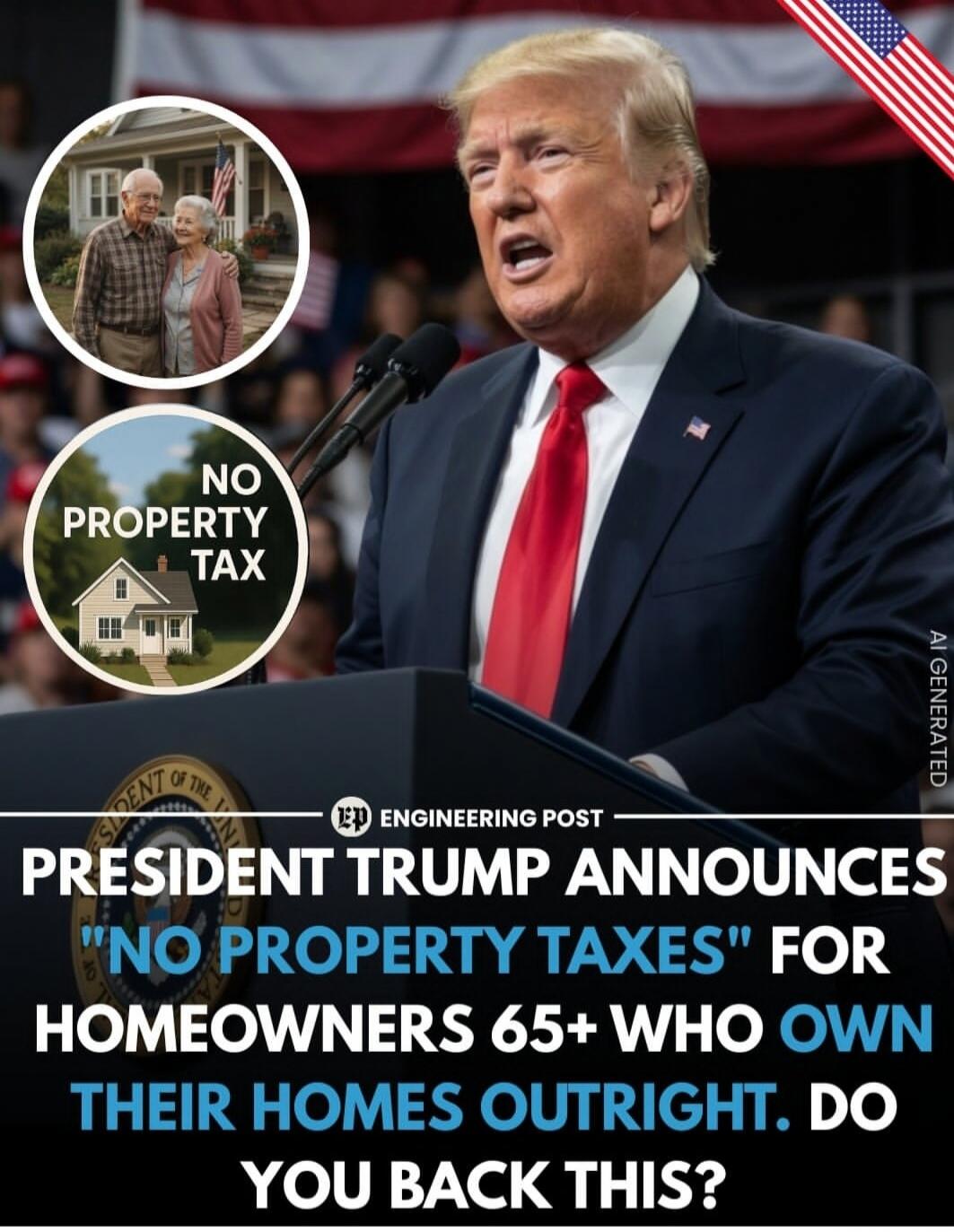NO PROPERTY TAX. ENGINEERING POST. PRESIDENT TRUMP ANNOUNCES 