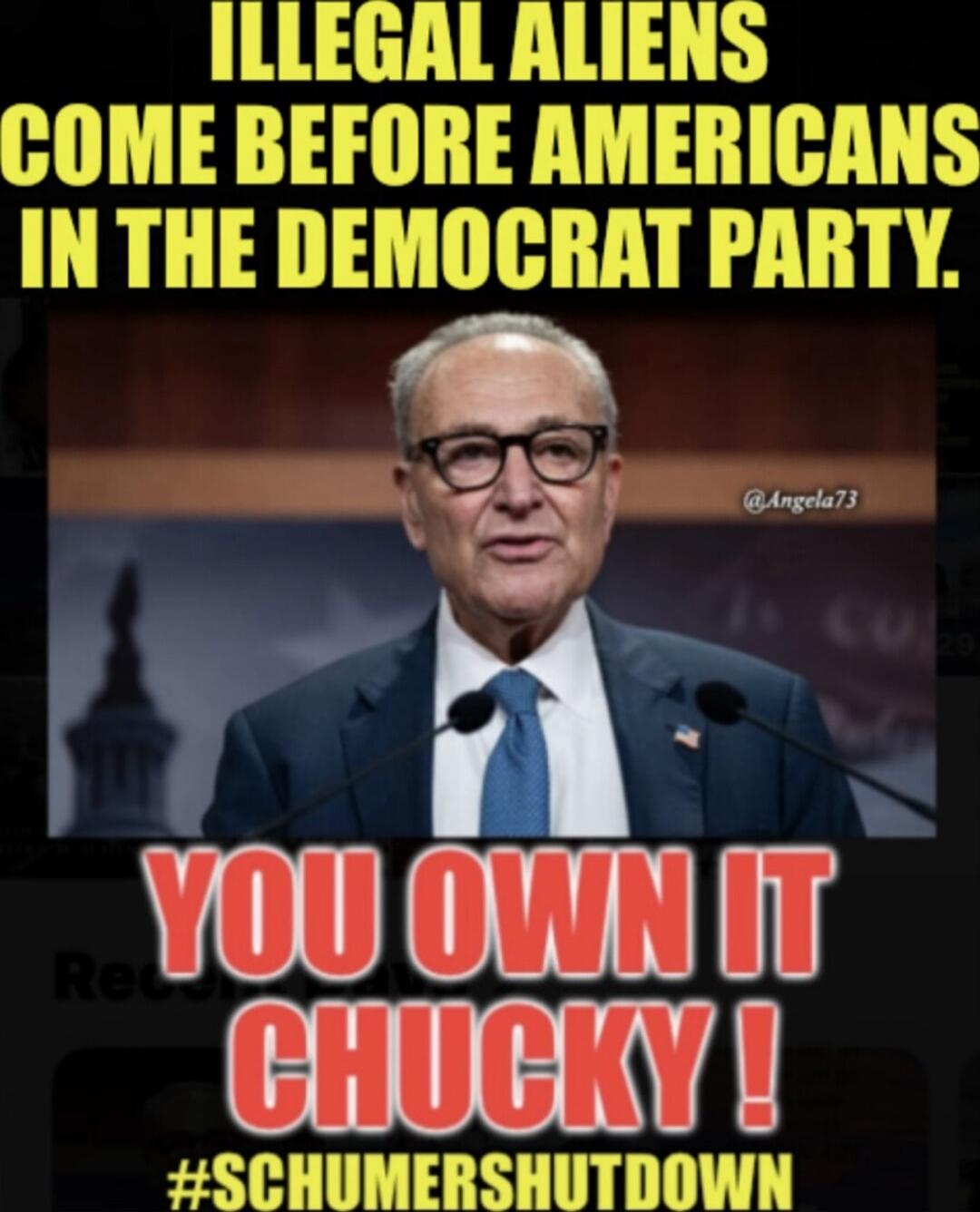 ILLEGAL ALIENS COME BEFORE AMERICANS IN THE DEMOCRAT PARTY. YOU OWN IT CHUCKY! #SCHUMERSHUTDOWN