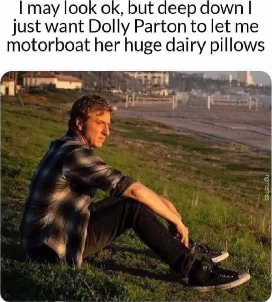 I may look ok, but deep down I just want Dolly Parton to let me motorboat her huge dairy pillows