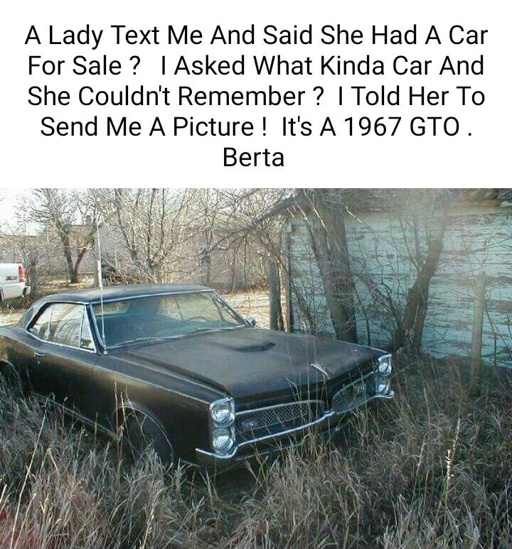 A Lady Text Me And Said She Had A Car For Sale Asked What Kinda Car And She Couldnt Remember Told Her To Send Me A Picture Its A1967 GTO
