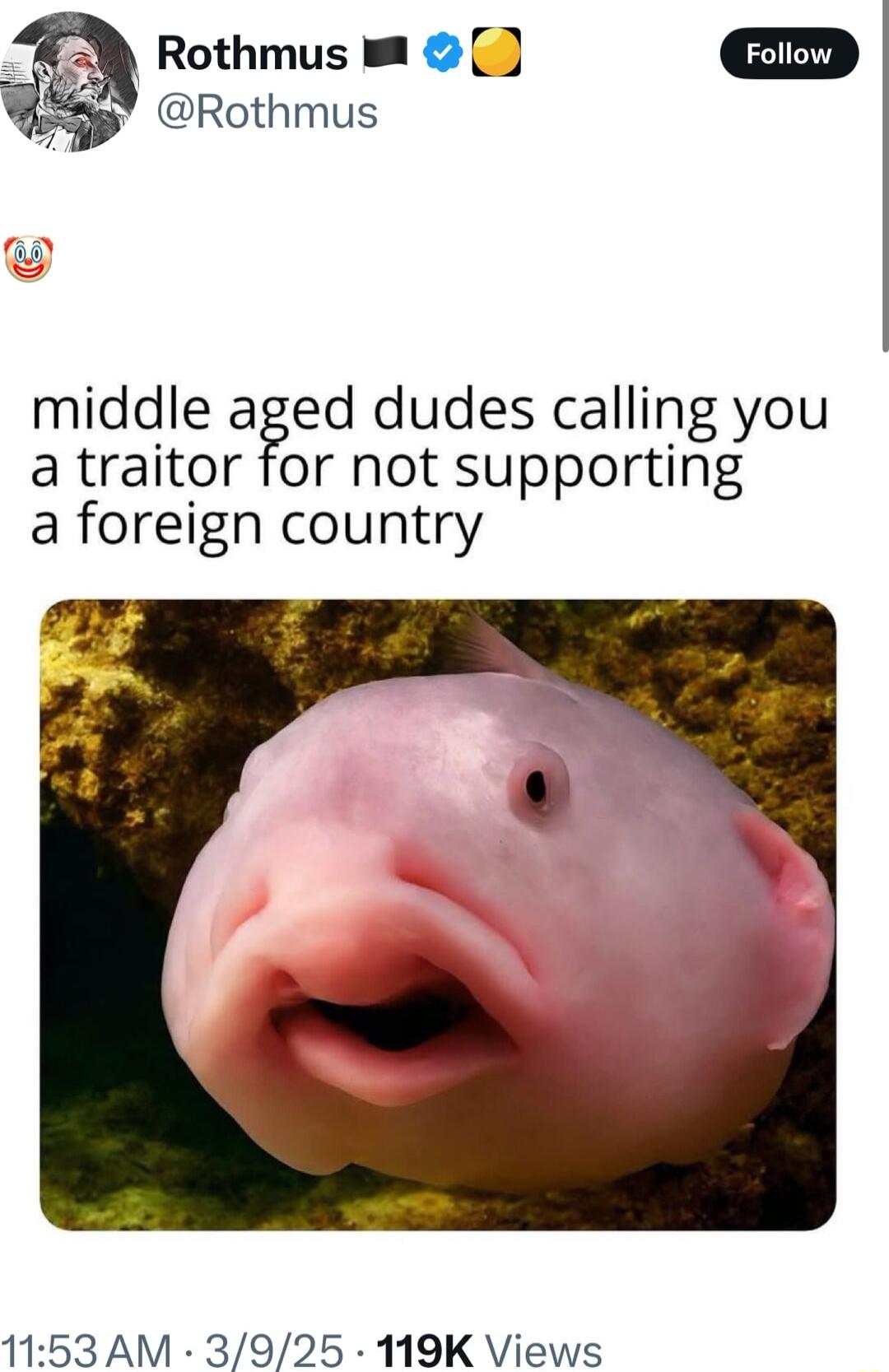 Rothmus D sqp Rothmus middle aged dudes calling you a traitor for not supporting a foreign country 1153AM 3925 119K Views