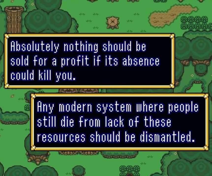 Hny modern system where people still die from lack of these TES0UrCes MU DRTEEA