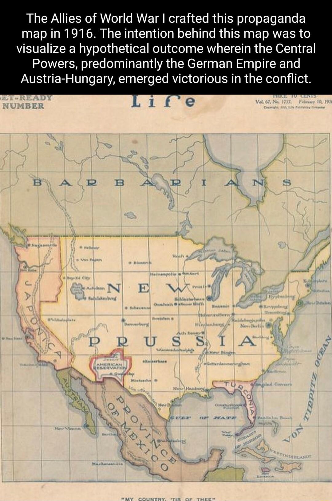 The Allies of World War crafted this propaganda map in 1916 The intention behind this map was to visualize a hypothetical outcome wherein the Central Powers predominantly the German Empire and Austria Hungary emerged victorious in the conflict