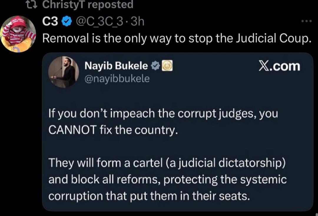 Removal is the only way to stop the Judicial Coup.
If you don’t impeach the corrupt judges, you CANNOT fix the country.
They will form a cartel (a judicial dictatorship) and block all reforms, protecting the systemic corruption that put them in their seats.