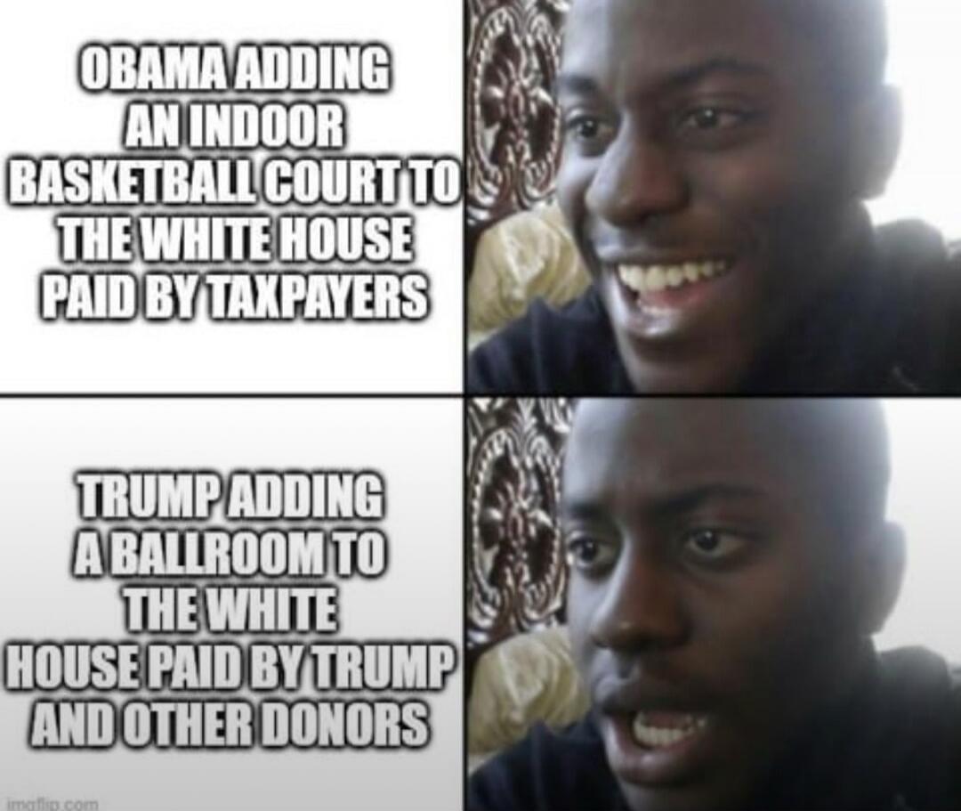 OBAMA ADDING AN INDOOR BASKETBALL COURT TO THE WHITE HOUSE PAID BY TAXPAYERS TRUMP ADDING A BALLROOM TO THE WHITE HOUSE PAID BY TRUMP AND OTHER DONORS