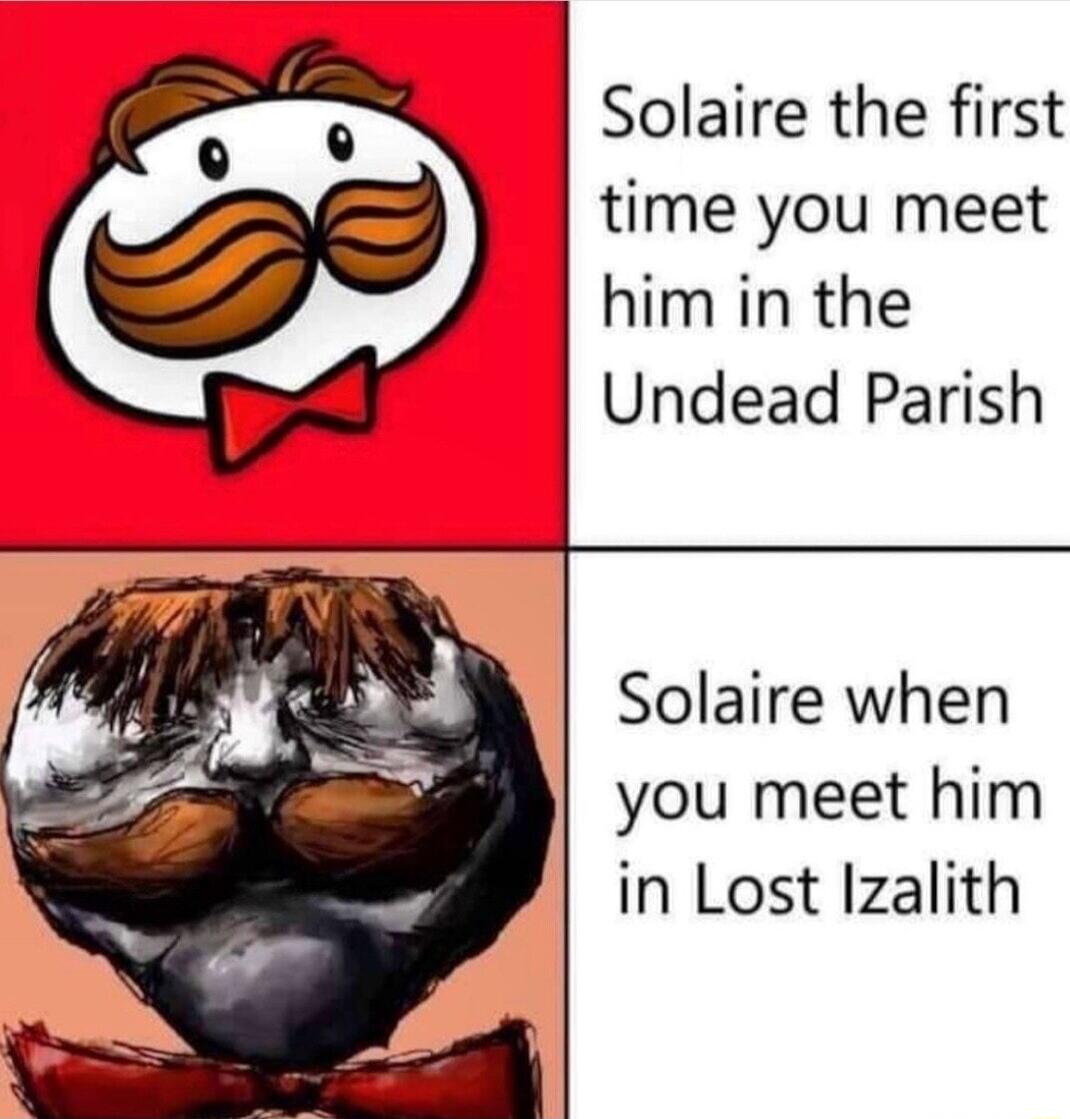 Solaire the first time you meet him in the Undead Parish Solaire when you meet him in Lost Izalith