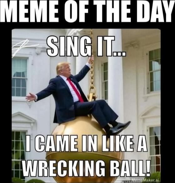 MEME OF THE DAY
SING IT...
I CAME IN LIKE A WRECKING BALL
