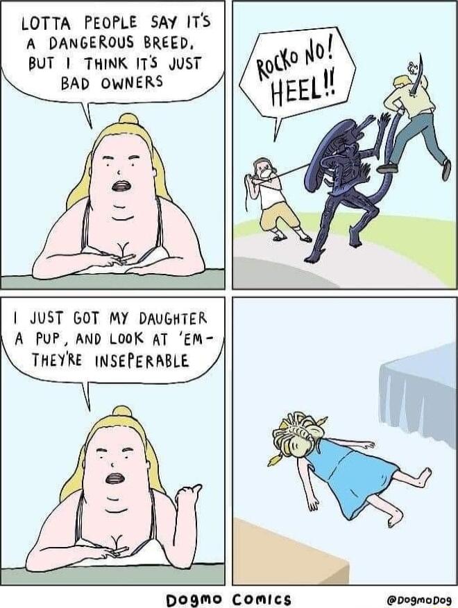 LOTTA PEOPLE SAY ITS A DANGEROUS BREED BUT THINK ITS JUST BAD OWNERS JUST GOT MY DAUGHTER A PUP AND LOOK AT EM THEYRE INSEPERABLE pDogmo comics 00gmopoy