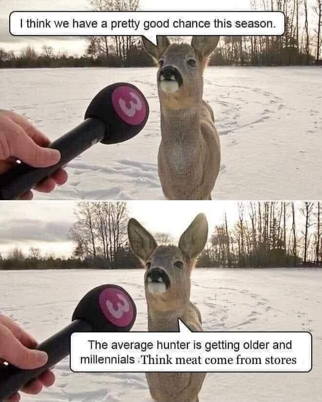 I think we have a pretty good chance this season. The average hunter is getting older and millennials Think meat come from stores