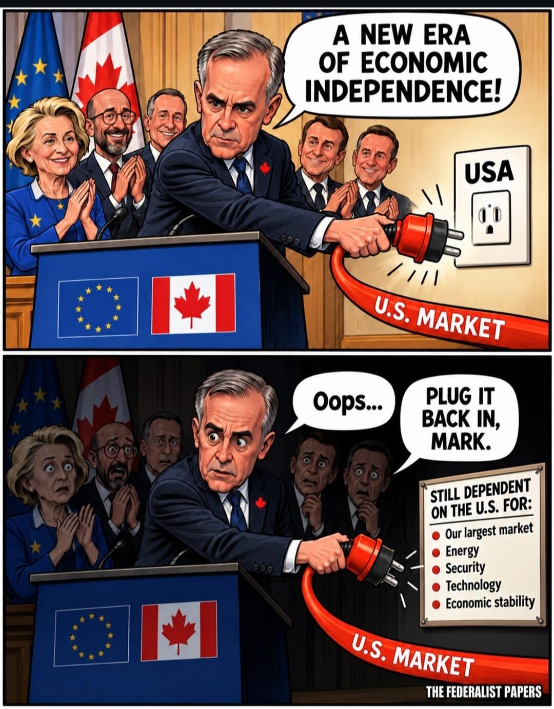 A NEW ERA OF ECONOMIC INDEPENDENCE! USA U.S. MARKET Oops... PLUG IT BACK IN, MARK. STILL DEPENDENT ON THE U.S. FOR: Our largest market Energy Security Technology Economic stability THE FEDERALIST PAPERS