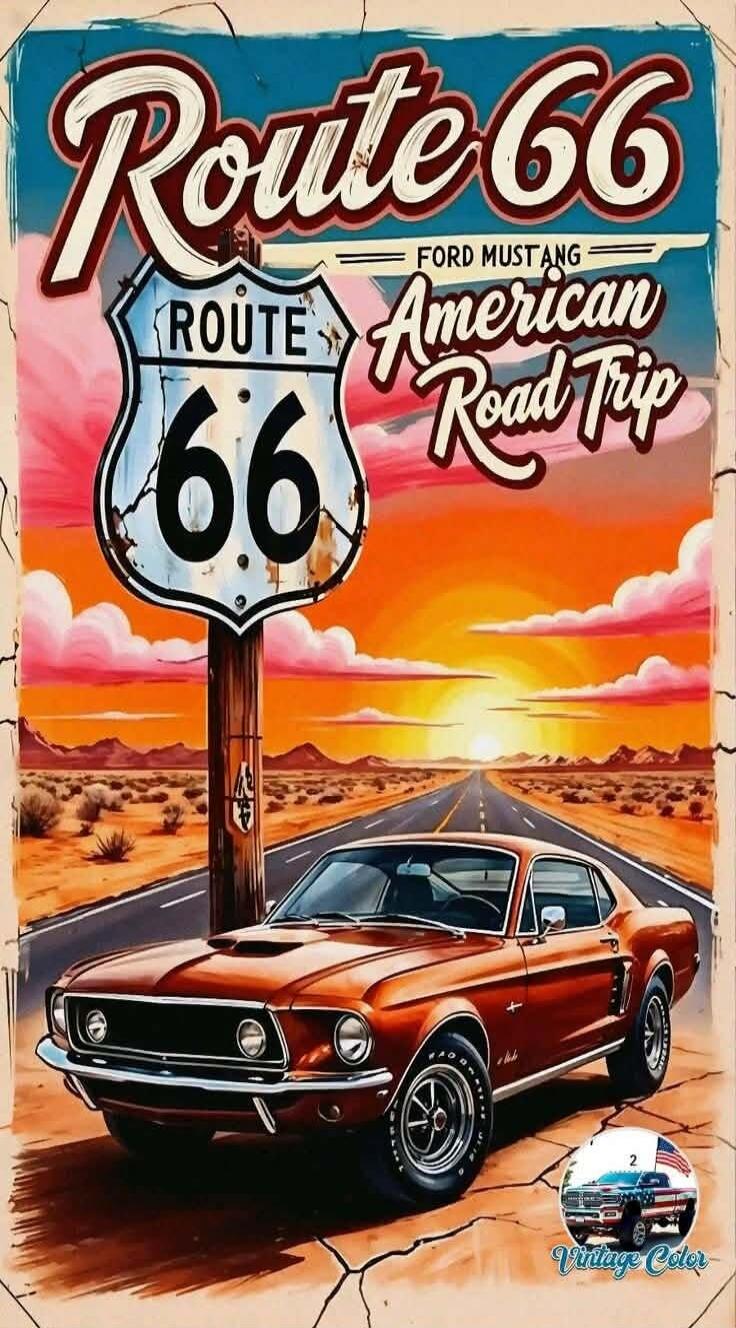 Route 66 Ford Mustang American Road Trip Route 66 shield