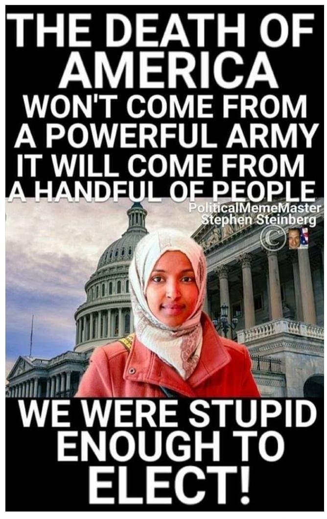 THE DEATH OF AMERICA WON'T COME FROM A POWERFUL ARMY IT WILL COME FROM A HANDFUL OF PEOPLE WE WERE STUPID ENOUGH TO ELECT! PoliticalMemeMaster Stephen Steinberg