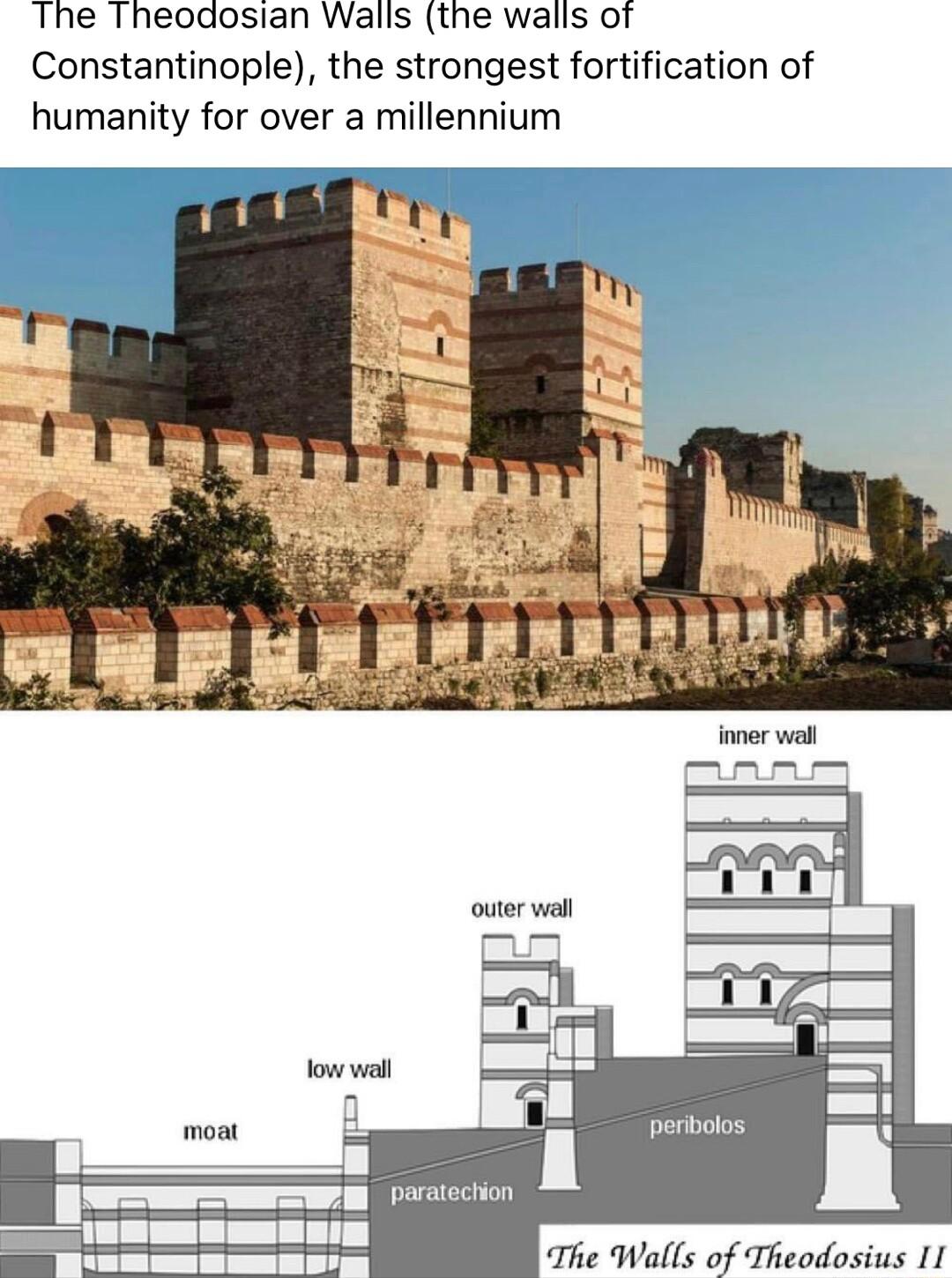 Ihe Theodosian Walls the walls of Constantinople the strongest fortification of humanity for over a millennium peribolos The Walls of Theodosius 11