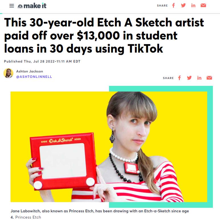 omaket 0 s inm This 30 year old Etch A Sketch artist paid off over 13000 in student loans in 30 days using TikTok