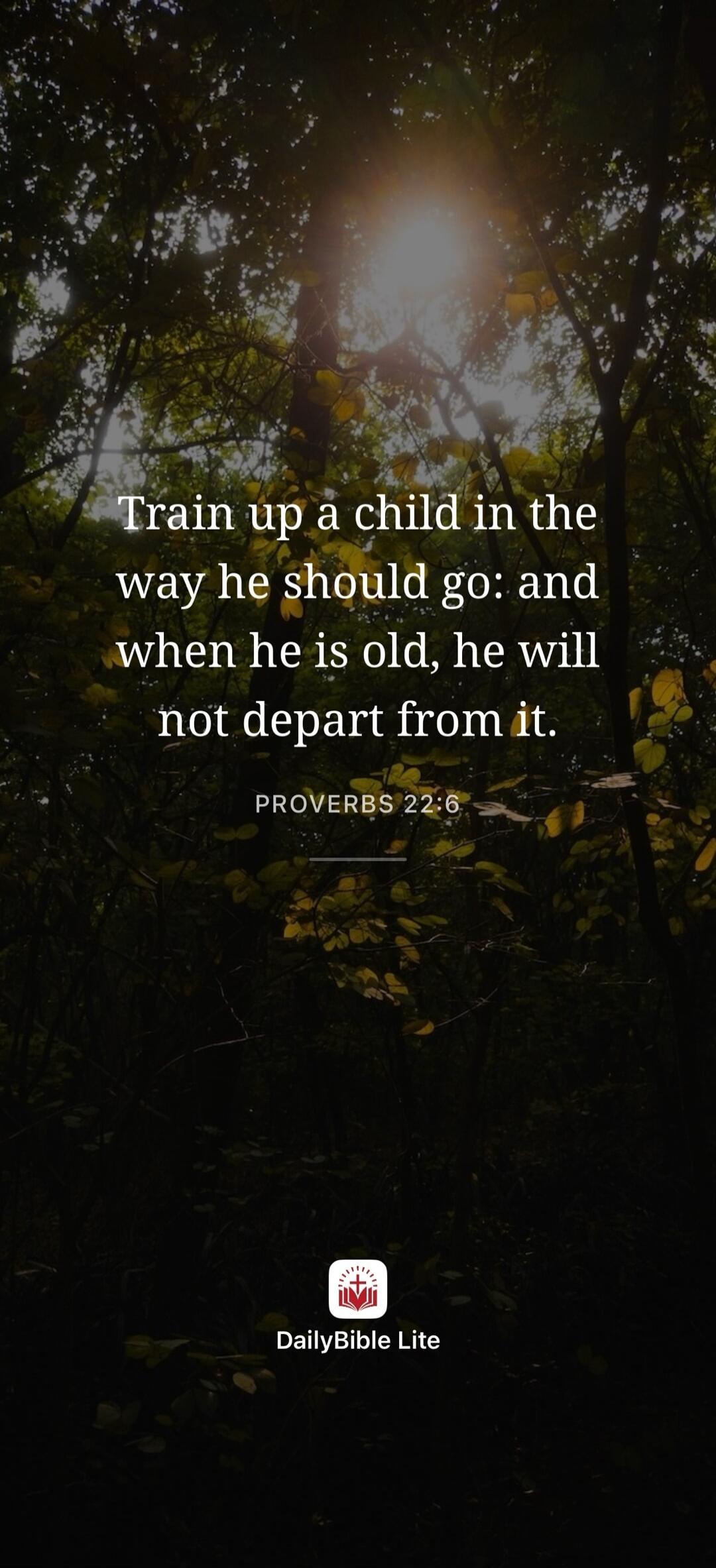 Train up a child in the way he should go: and when he is old, he will not depart from it. PROVERBS 22:6 DailyBible Lite