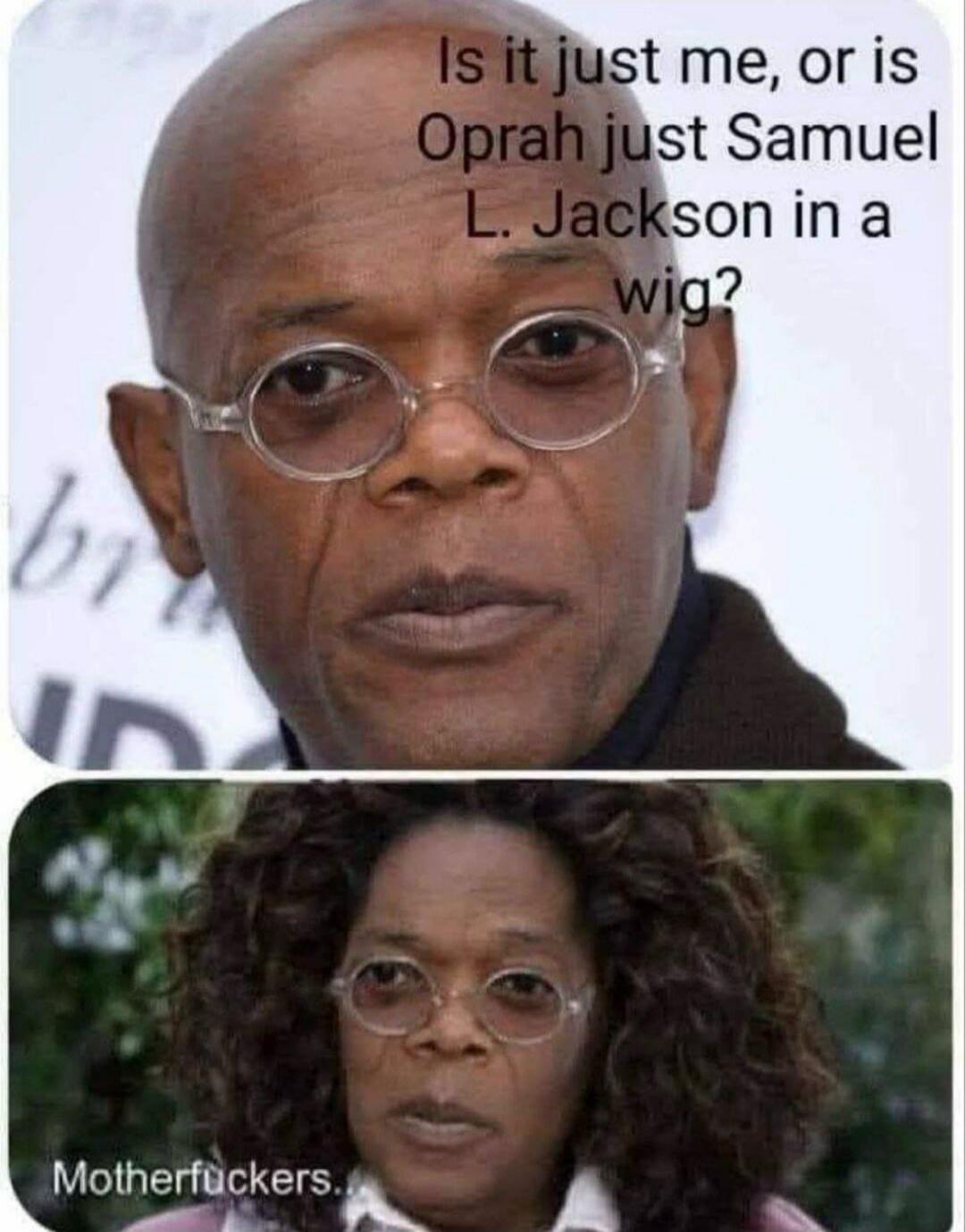 Is it just me, or is Oprah just Samuel L. Jackson in a wig? Motherfuckers.