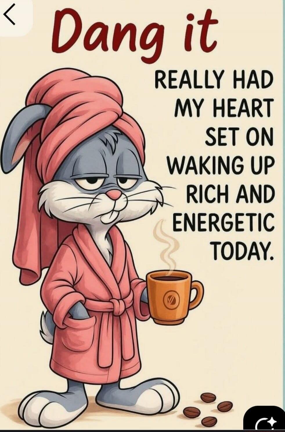 Dang it REALLY HAD MY HEART SET ON WAKING UP RICH AND ENERGETIC TODAY.