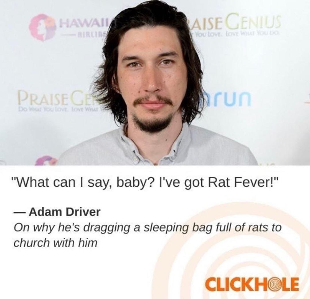 What can say baby Ive got Rat Fever Adam Driver On why hes dragging a sleeping bag full of rats to church with him CLICKHOLE