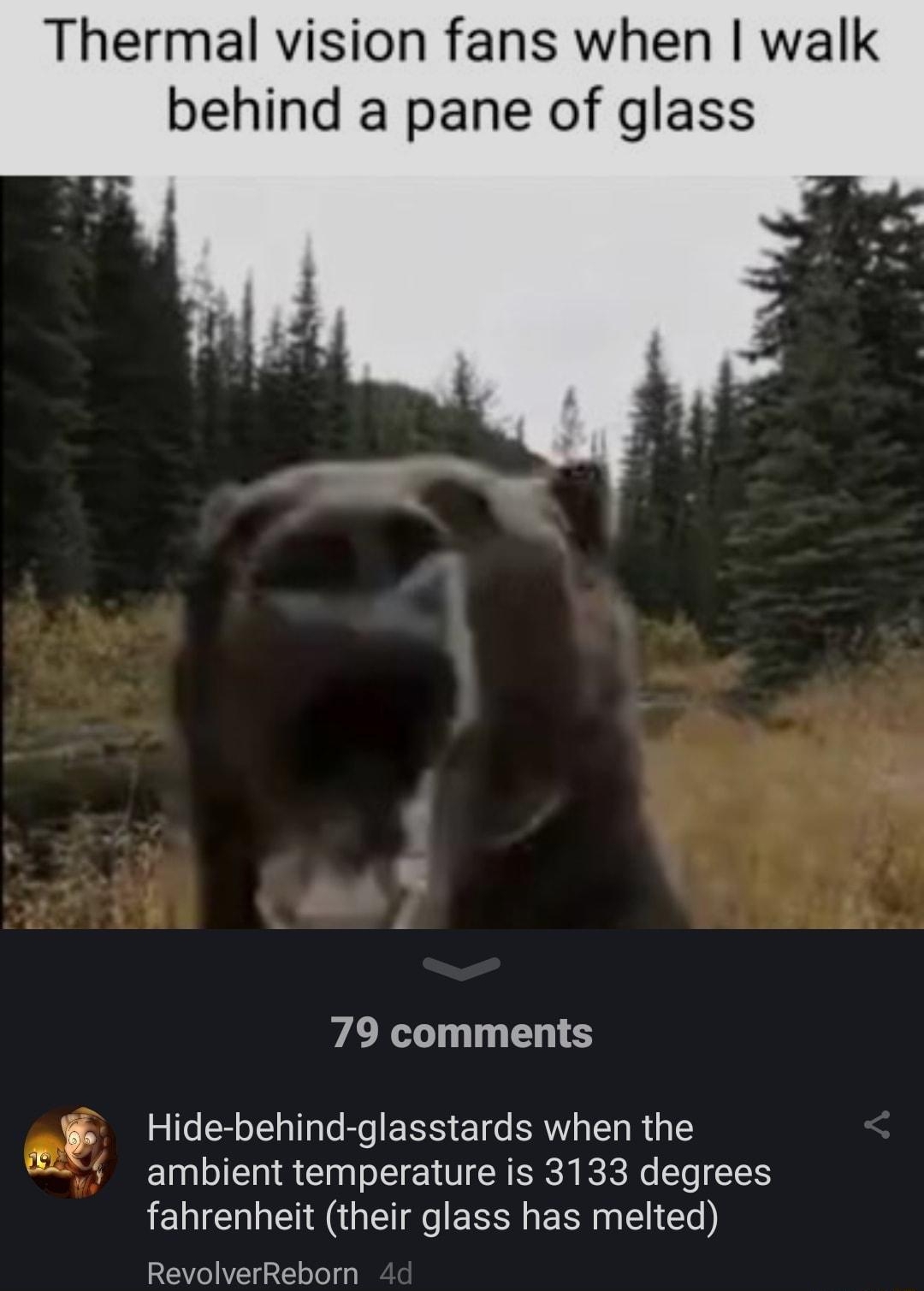 Scp_1471 Thermal vision fans when walk behind a pane of glass 79 comments v Hide behind glasstards when the BFY ambient temperature is 3133 degrees LI EHR G e RN E N RevolverReborn