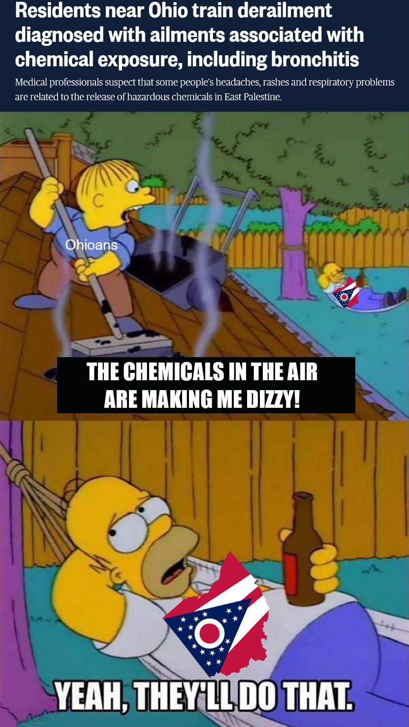 Residents near Ohio train derailment diagnosed with ailments associated with LT TN LRI G T TG T P T T TS THE CHEMICALS IN THE AIR ARE MAKING ME DIZzZY