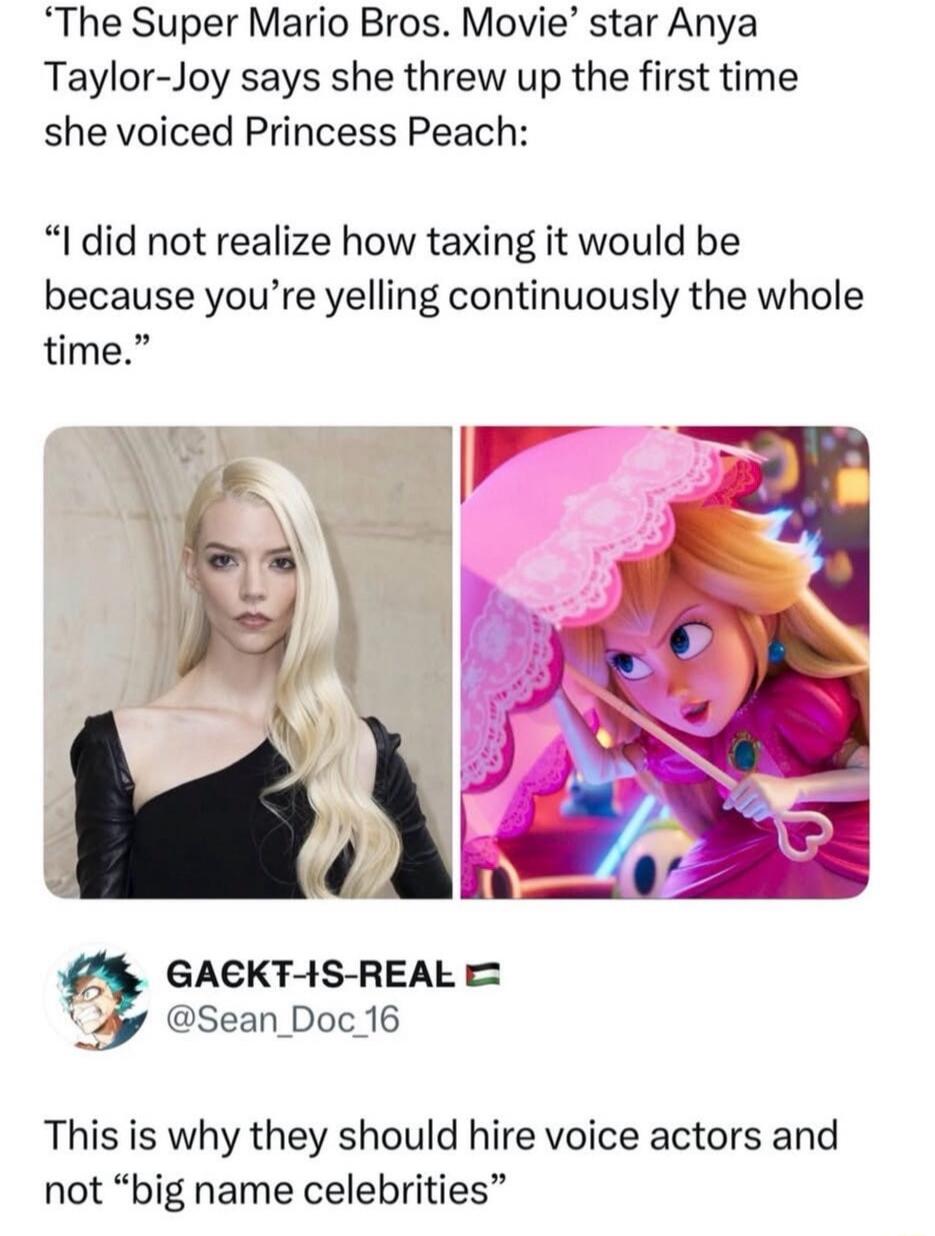 The Super Mario Bros. Movie' star Anya Taylor-Joy says she threw up the first time she voiced Princess Peach: 