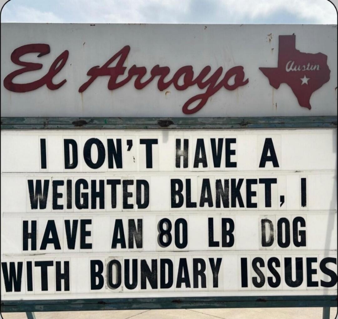 El Arroyo Austin I DON'T HAVE A WEIGHTED BLANKET, I HAVE AN 80 LB DOG WITH BOUNDARY ISSUES