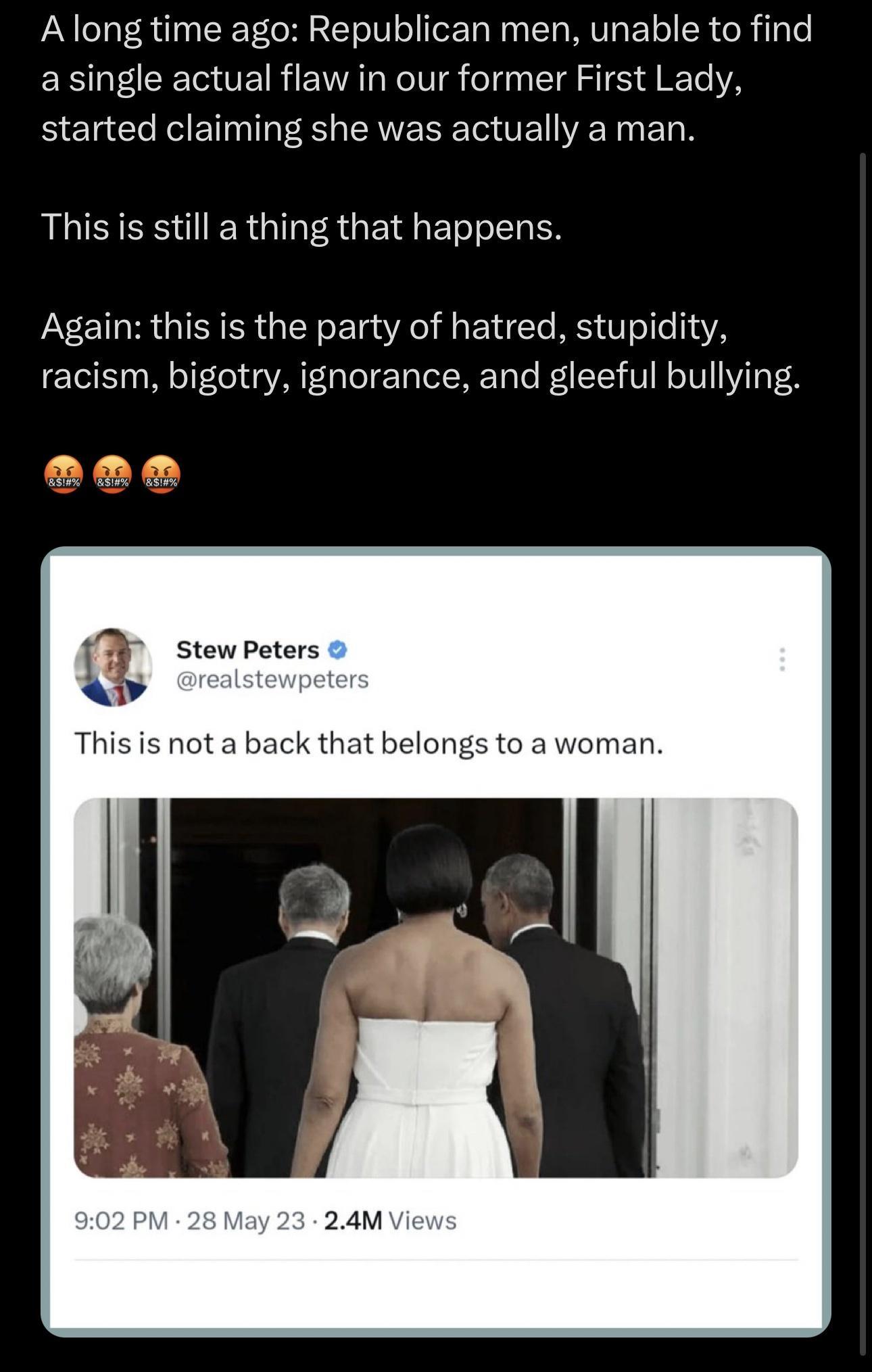 Along time ago Republican men unable to find ER RGO IREVAL NS ol I ST d K Te 1A Belic RIS EVEREMTETETUER N This is still a thing that happens Again this is the party of hatred stupidity racism bigotry ignorance and gleeful bullying Stew Peters s nota back that belongs to