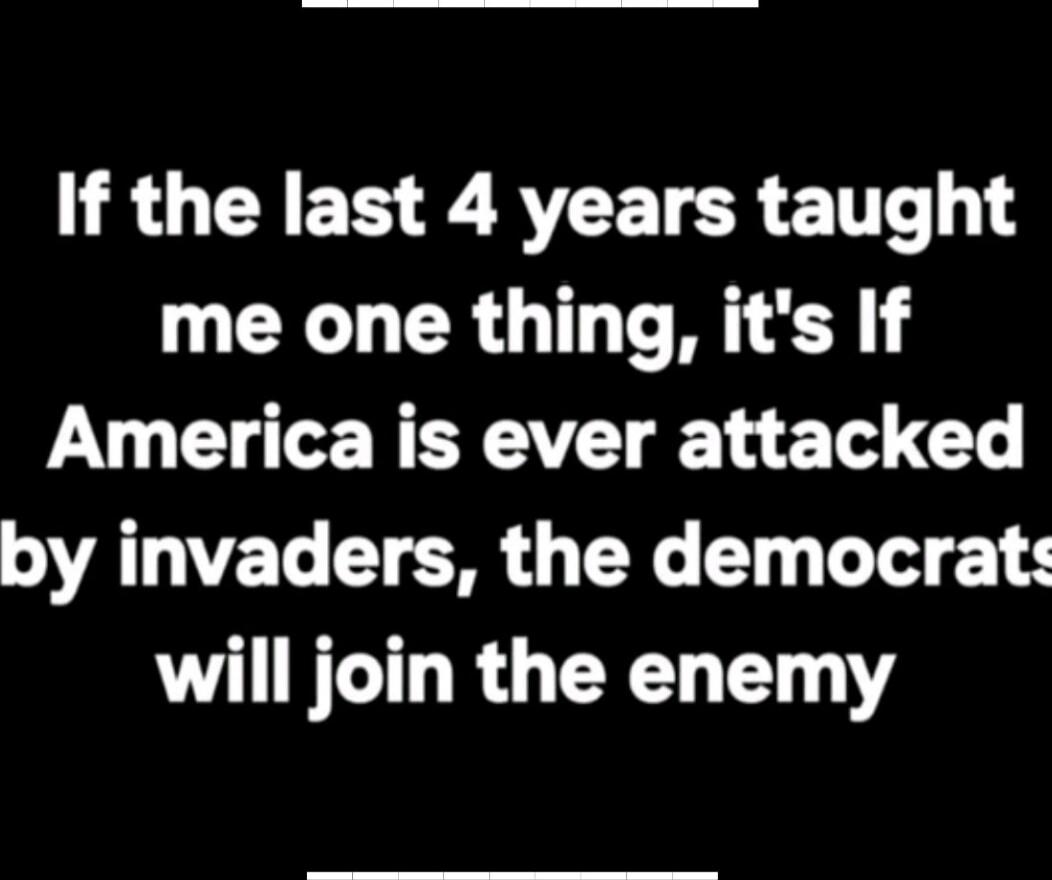 If the last 4 years taught me one thing, it's If America is ever attacked by invaders, the democrats will join the enemy