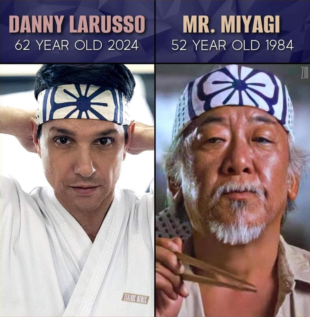 DANNY LARUSSO MR MIYAGI 62 YEAR OLD 2024 52 YEAR OLD 1984