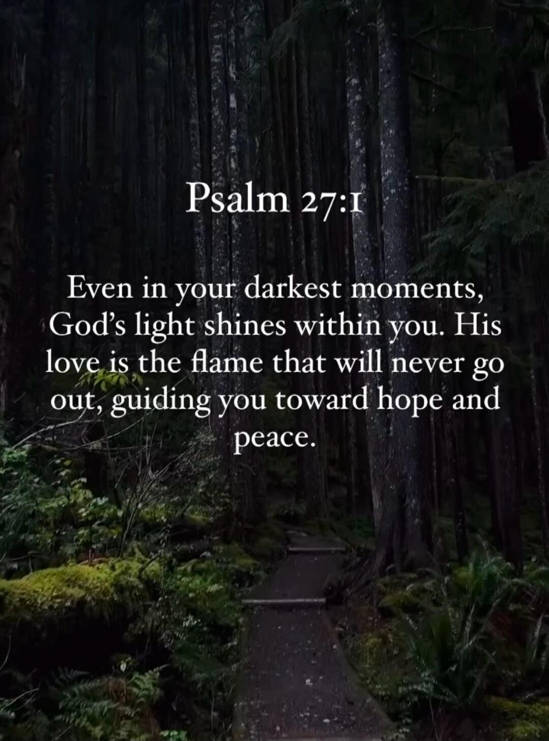 Psalm 27:1 Even in your darkest moments, God's light shines within you. His love is the flame that will never go out, guiding you toward hope and peace.