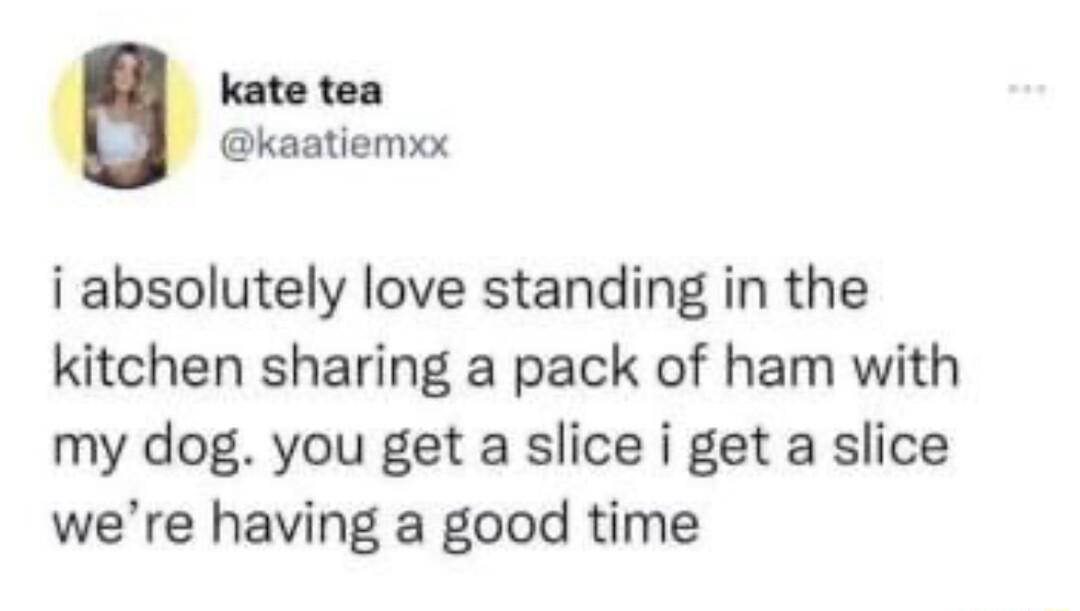 kate tea kaatiemxx i absolutely love standing in the kitchen sharing a pack of ham with my dog you get a slice i get a slice were having a good time