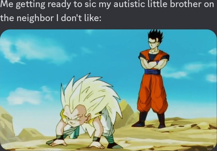 Me getting ready to sic my autistic little brother on he neighbor dont like