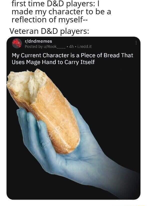 first time DD players made my character to be a reflection of myself Veteran DD players rdndmemes My Current Character is a Piece of Bread That Uses Mage Hand to Carry Itself