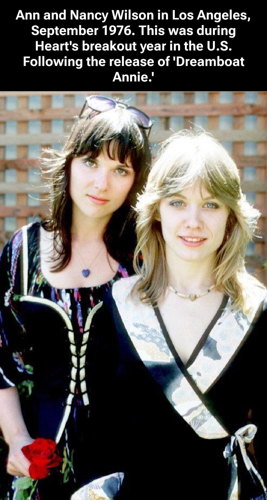 Ann and Nancy Wilson in Los Angeles, September 1976. This was during Heart's breakout year in the U.S. Following the release of 'Dreamboat Annie'.