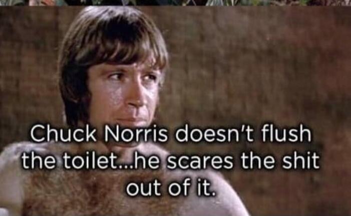 Chuck Norris doesn't flush the toilet...he scares the shit out of it.