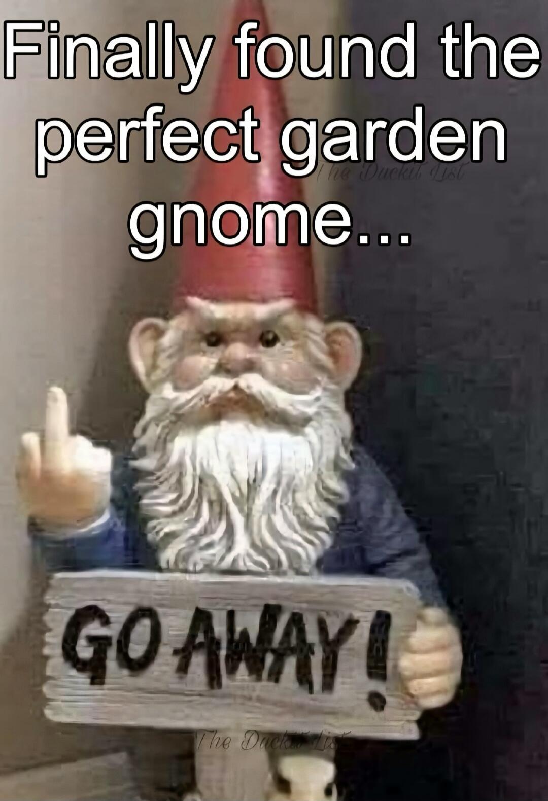 Finally found the perfect garden gnome... GO AWAY!