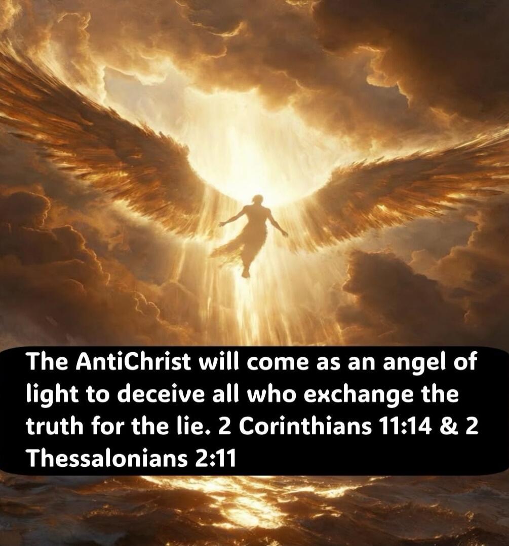 The AntiChrist will come as an angel of light to deceive all who exchange the truth for the lie. 2 Corinthians 11:14 & 2 Thessalonians 2:11