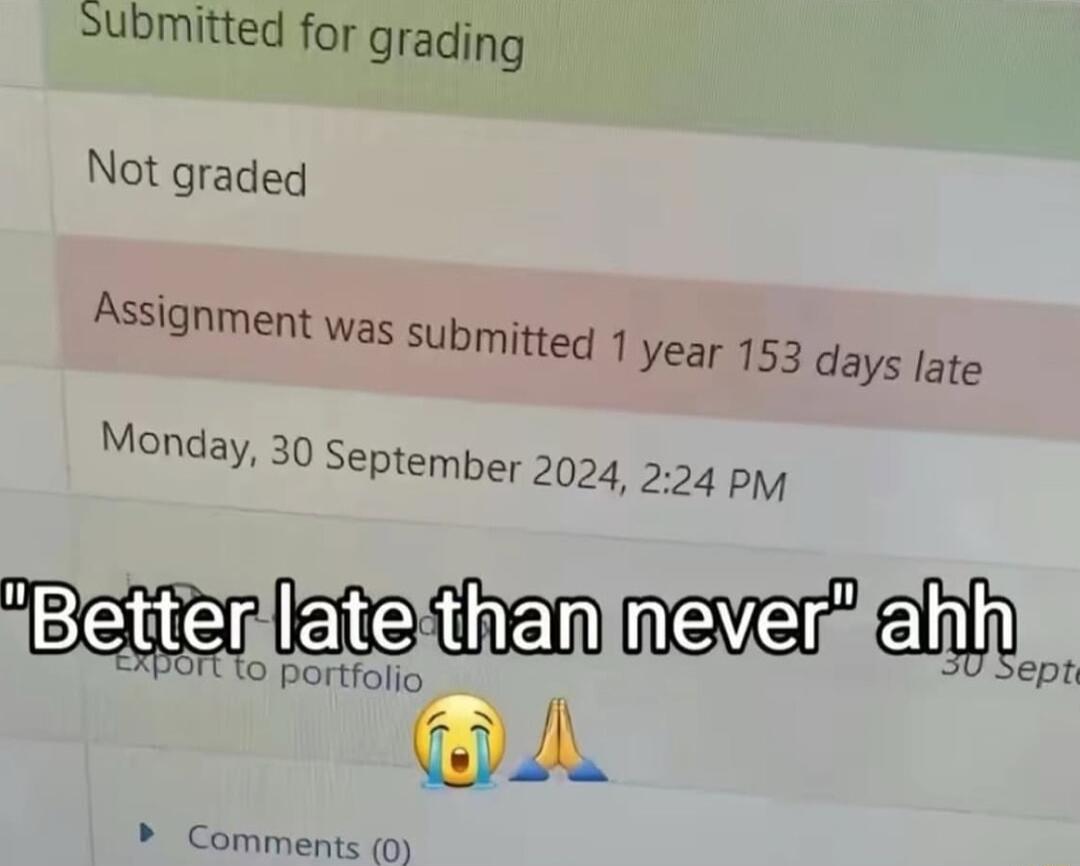 submitted for grading Not graded Assignment Was submitted 1 year 153 days Jate Monday 30 September 2024 224 ppy Tt 0 Portiolio BV Comments 0