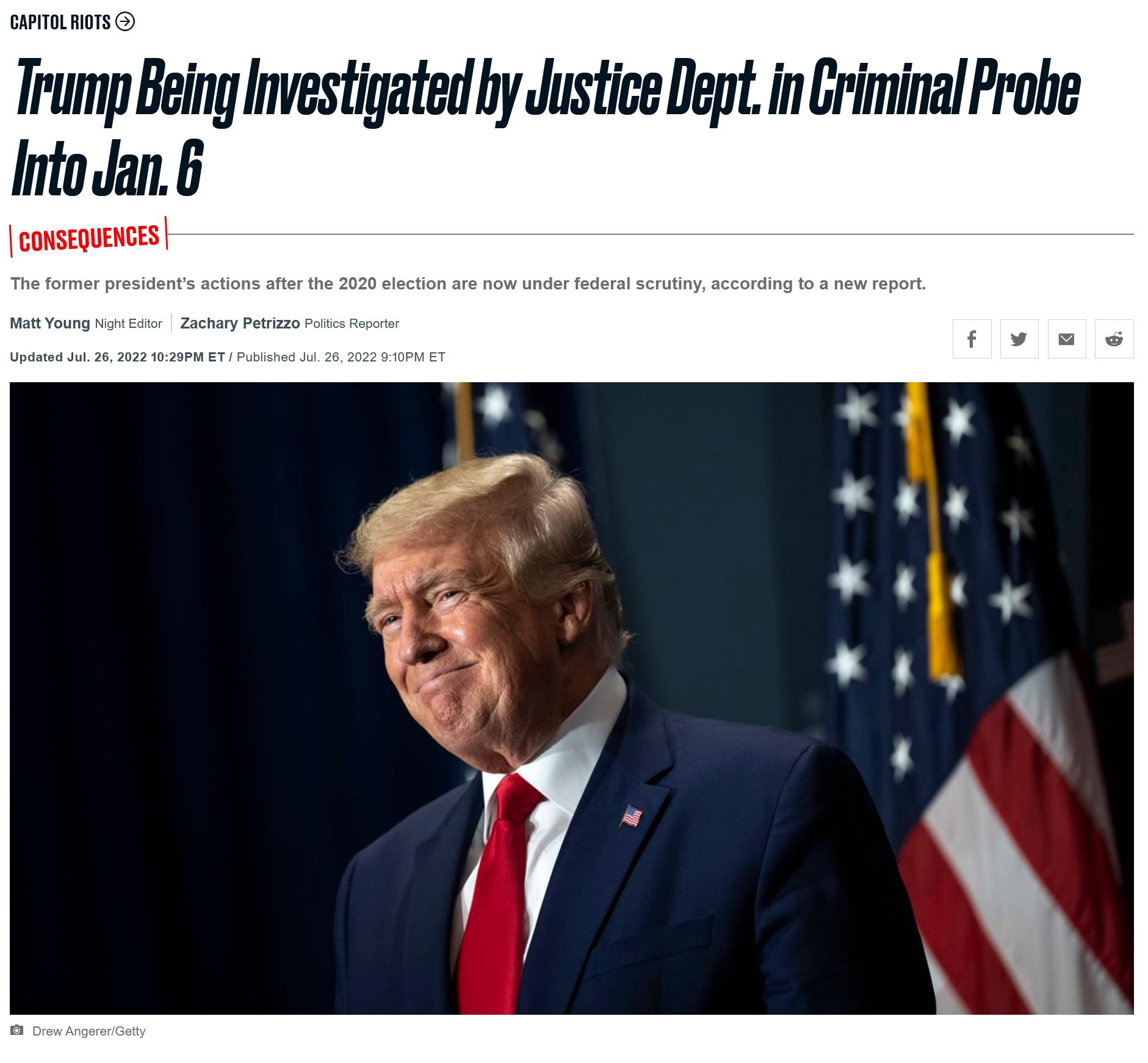 Trumyp Being Investigated by Justice Dept in Griminal Probe IntoJan 6
