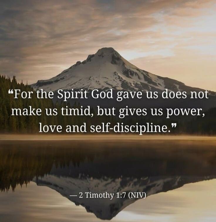 For the Spirit God gave us does not make us timid, but gives us power, love and self-discipline. — 2 Timothy 1:7 (NIV)