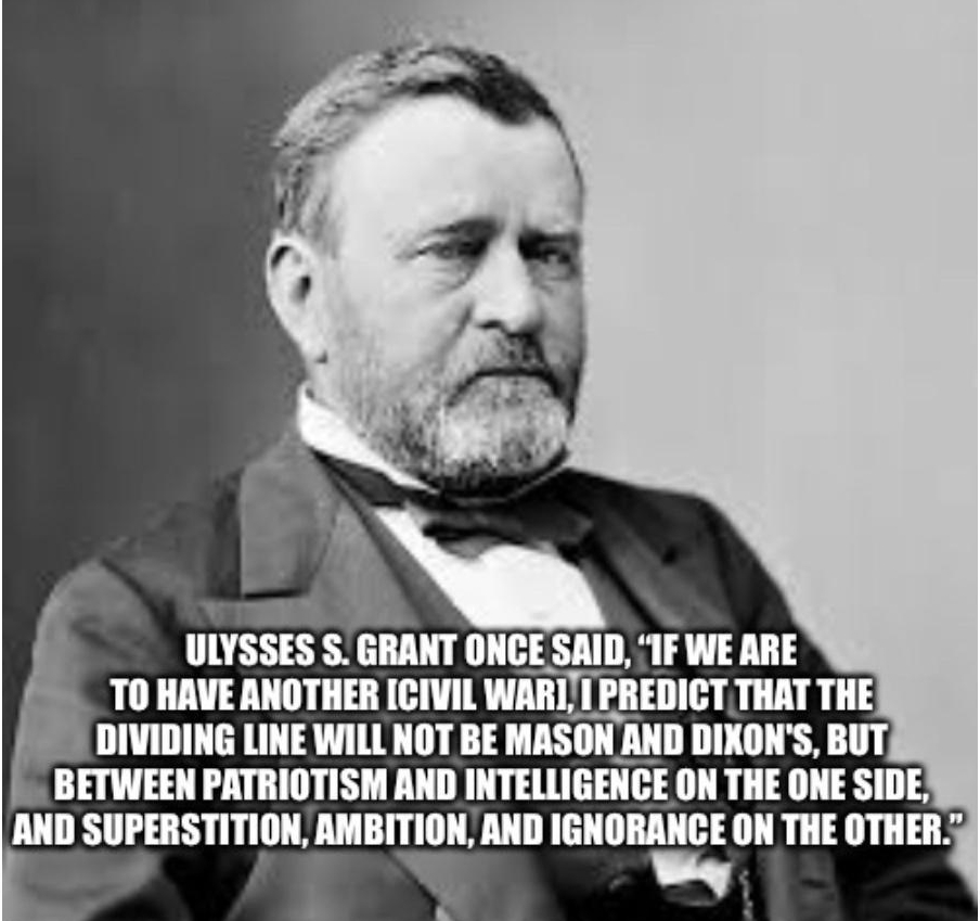 DIVIDING LINE WILL NOT BE MASON AND DIXONS BUT BETWEEN PATRIOTISM AND INTELLIGENCE ON THE ONE SIDE