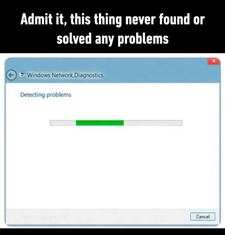 Admit it this thing never found or solved any problems Windows Network Diagnostics
