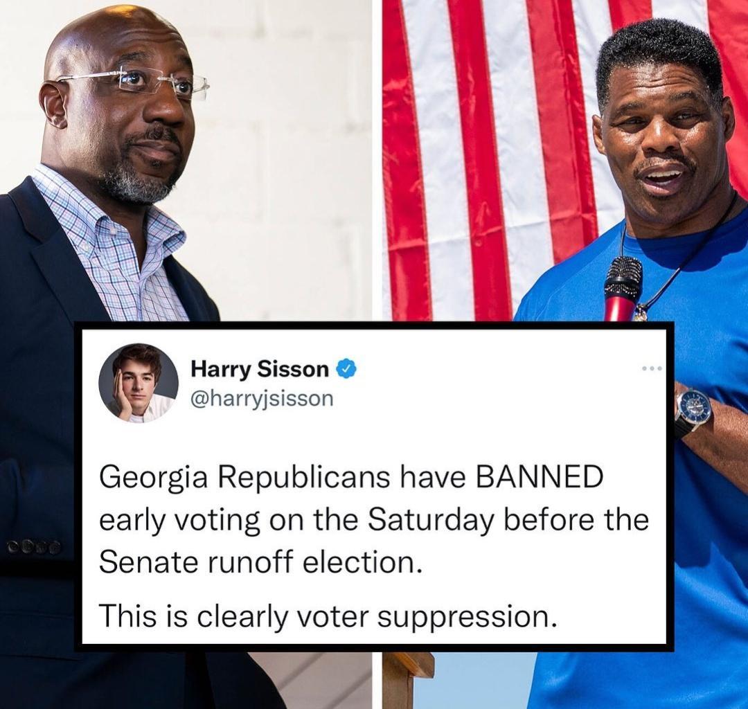 Georgia Republicans have BANNED early voting on the Saturday before the Senate runoff election This is clearly voter suppression
