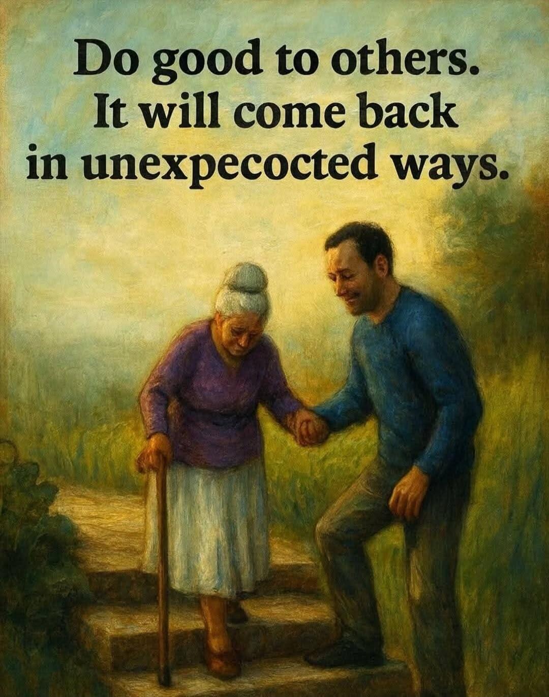 Do good to others. It will come back in unexpected ways.
