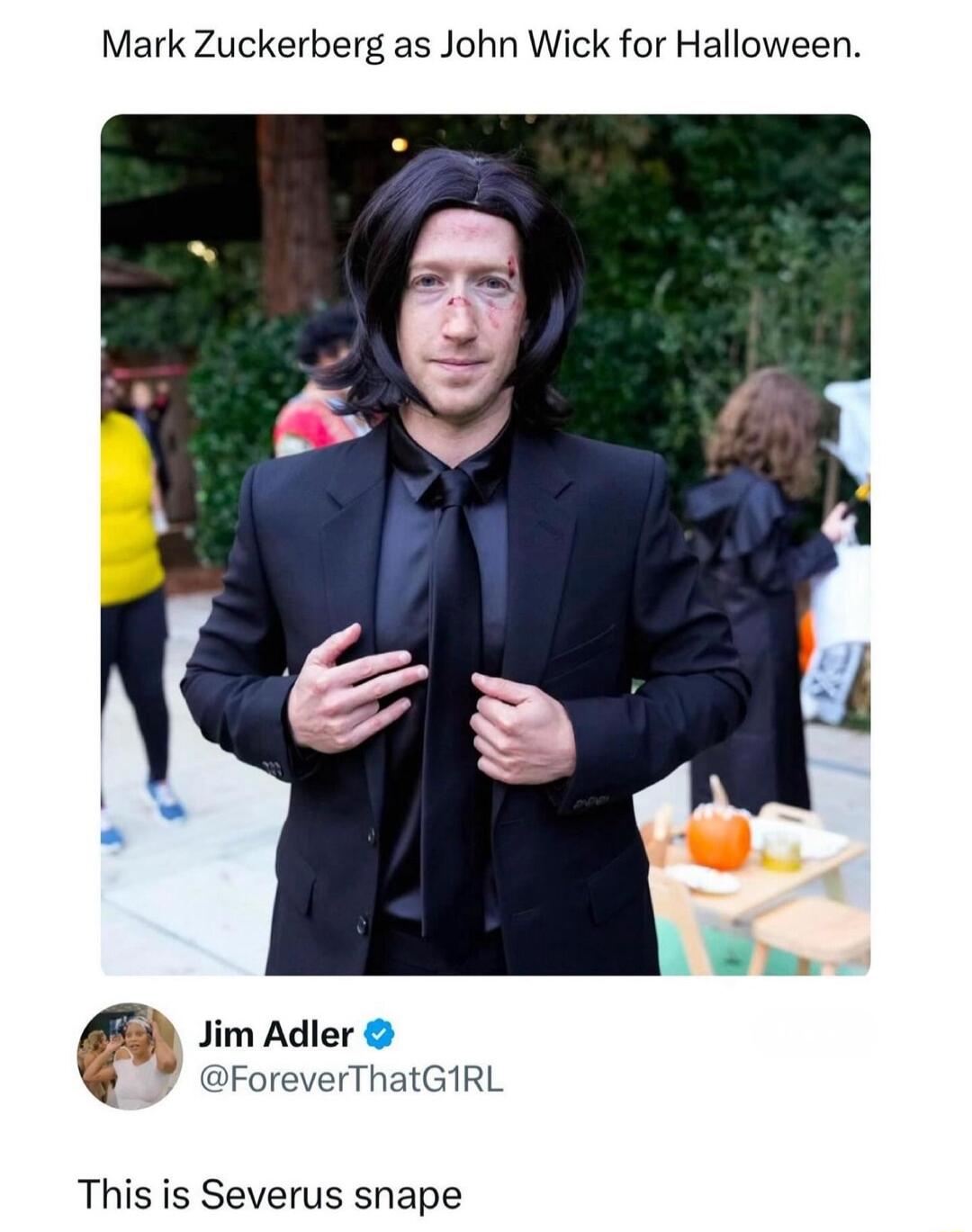 Mark Zuckerberg as John Wick for Halloween Jim Adler ForeverThatGIRL This is Severus snape
