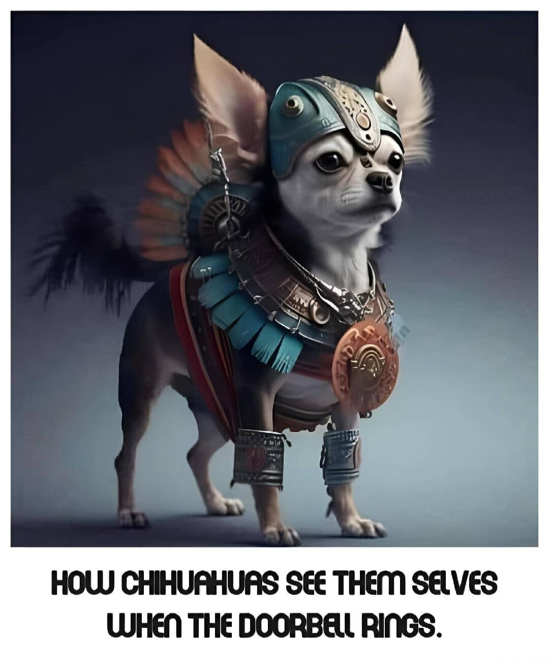 HOW CHIHUAHUAS SEE THEM SELVES WHEN THE DOORBELL RINGS.