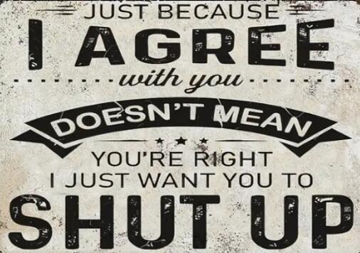 JUST BECAUSE I AGREE with you DOESN'T MEAN YOU'RE RIGHT I JUST WANT YOU TO SHUT UP