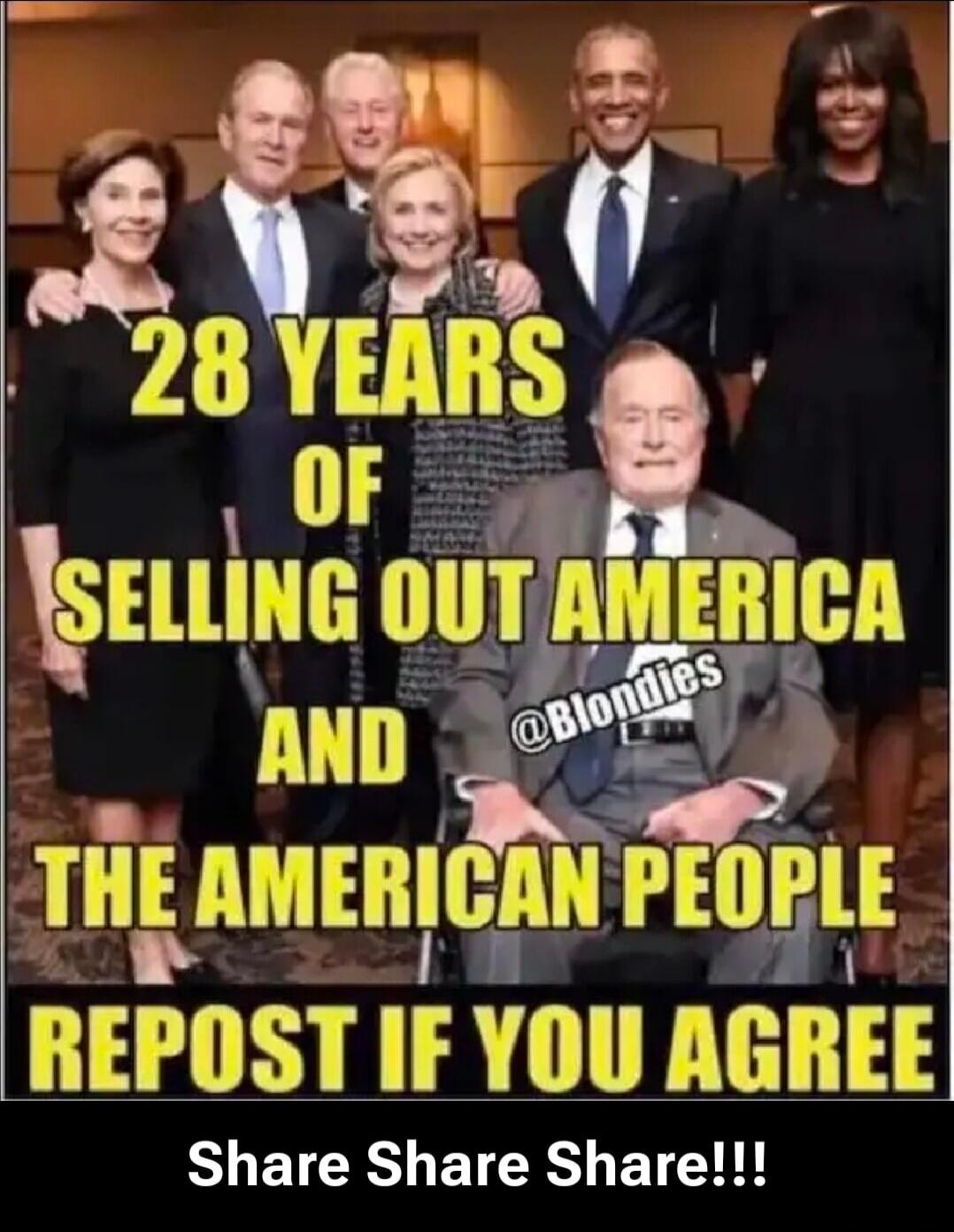 28 YEARS OF SELLING OUT AMERICA AND THE AMERICAN PEOPLE REPOST IF YOU AGREE
Share Share Share!!!