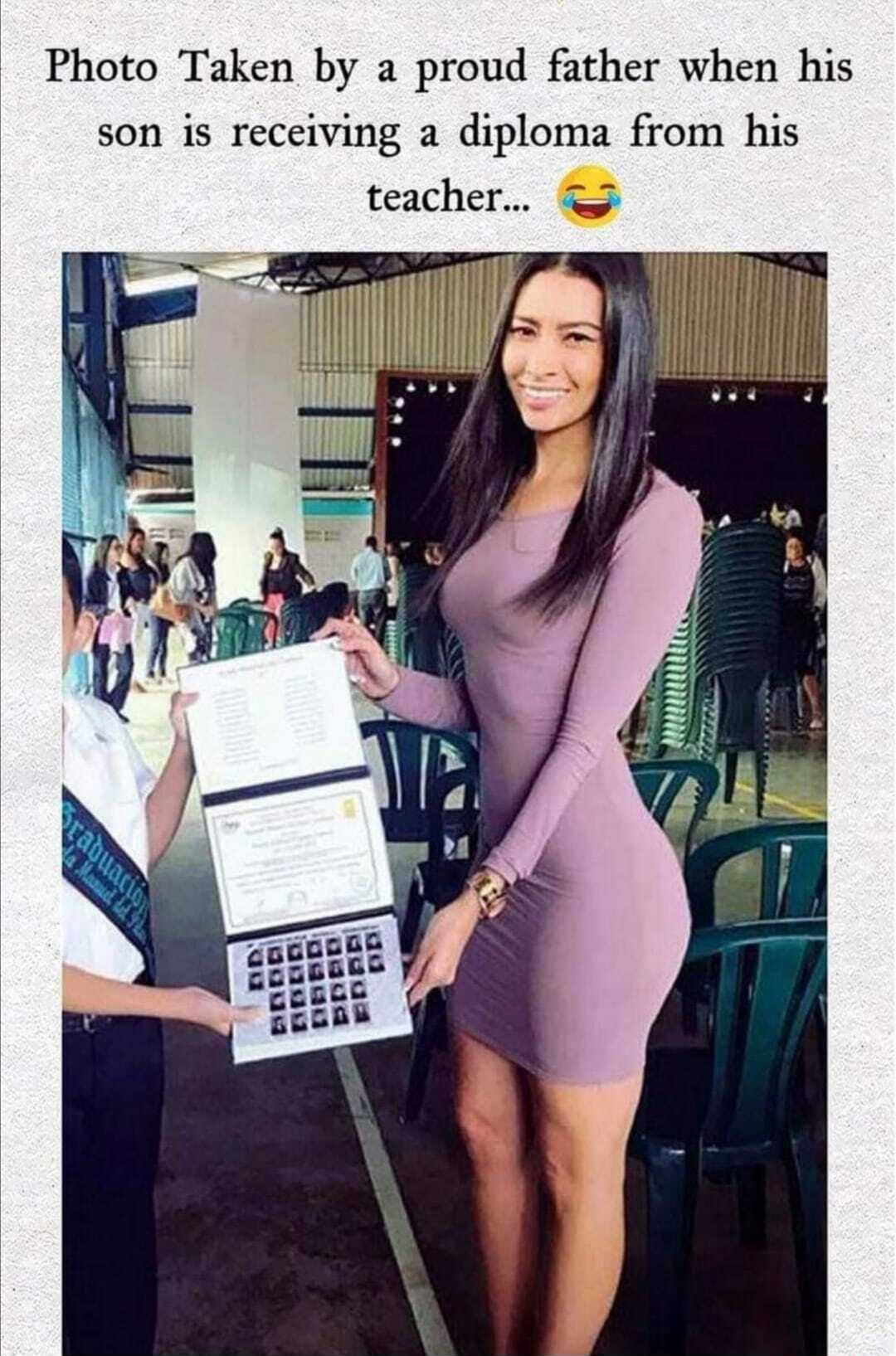 Photo Taken by a proud father when his son is receiving a diploma from his teacher 5