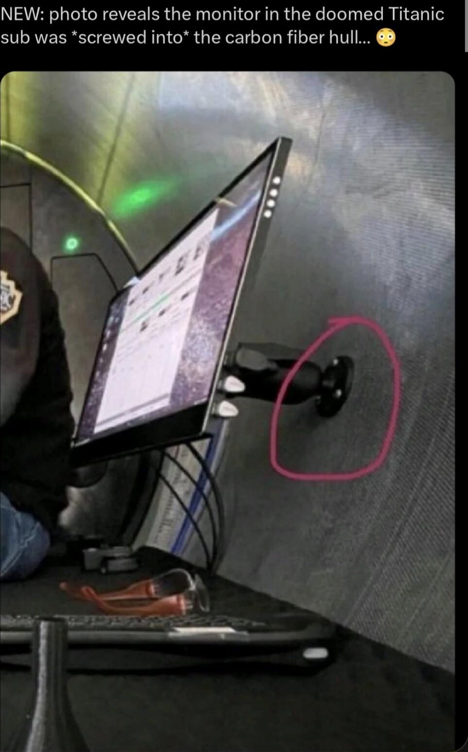 NEW photo reveals the monitor in the doomed Titanic sub was screwed into the carbon fiber hull